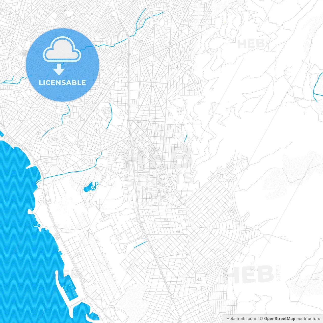 Argyroupoli, Greece PDF vector map with water in focus