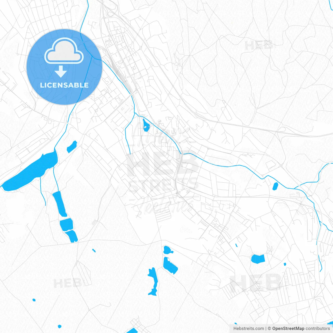 Tatabánya, Hungary PDF vector map with water in focus