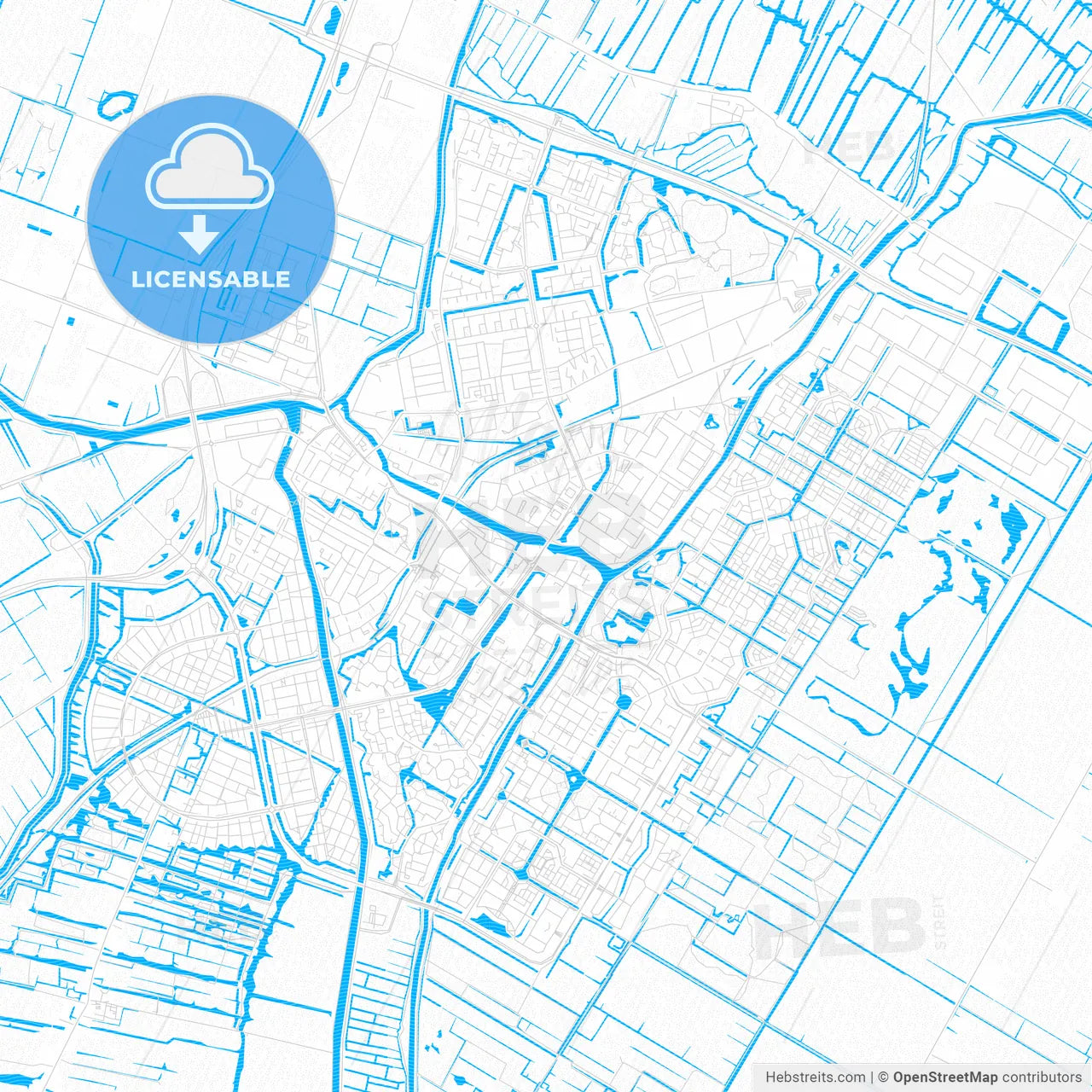 Purmerend, Netherlands PDF vector map with water in focus