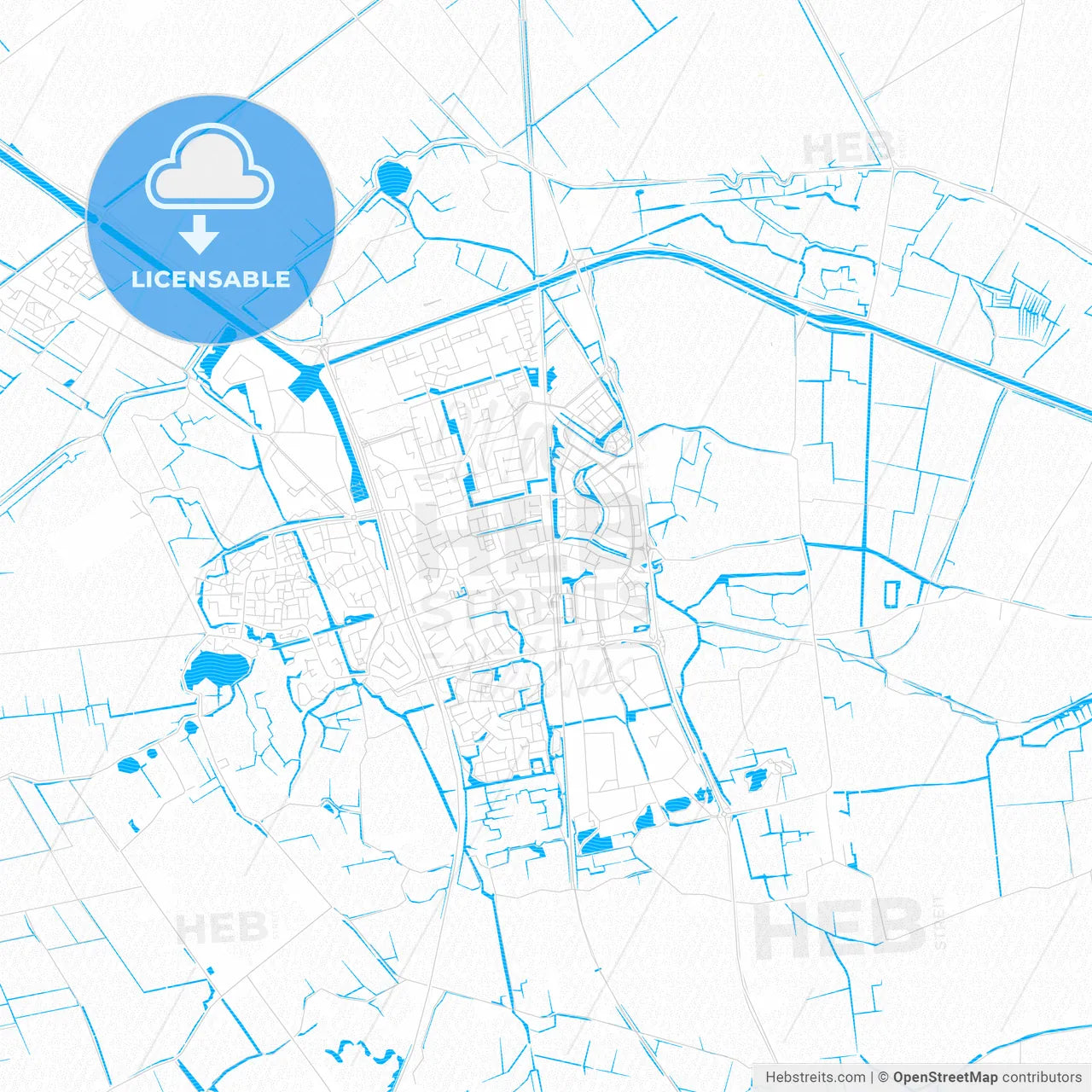 Schagen, Netherlands PDF vector map with water in focus