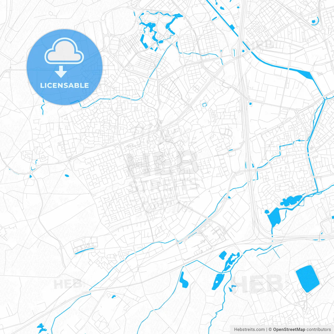 Veldhoven, Netherlands PDF vector map with water in focus