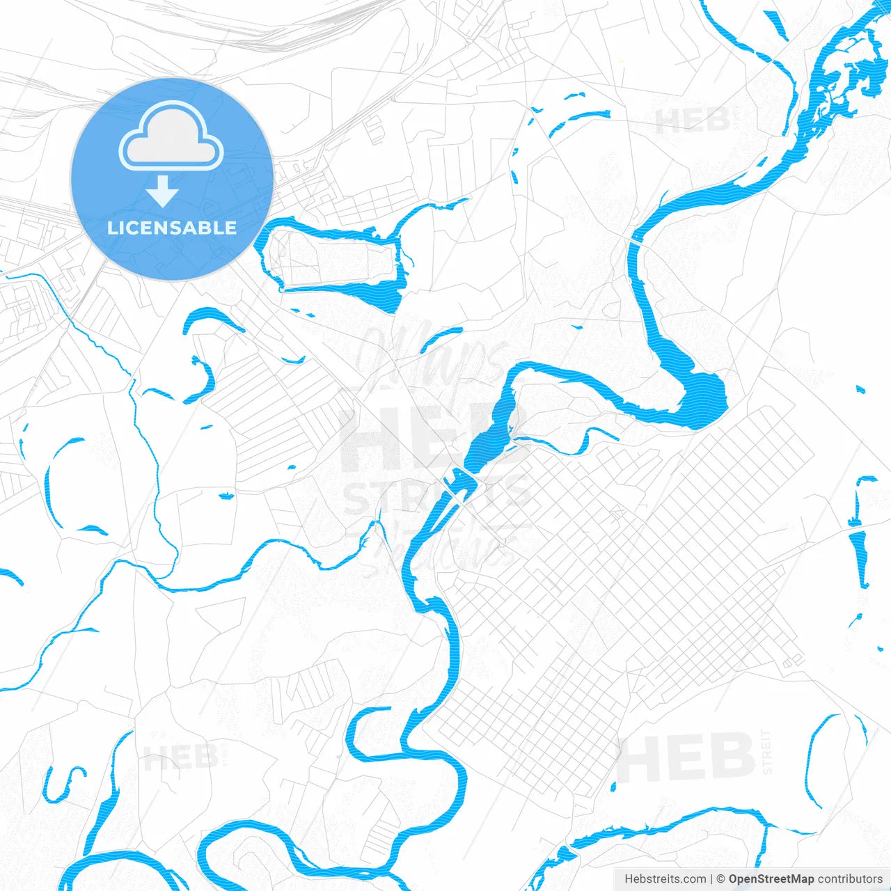 Orsk, Russia PDF vector map with water in focus