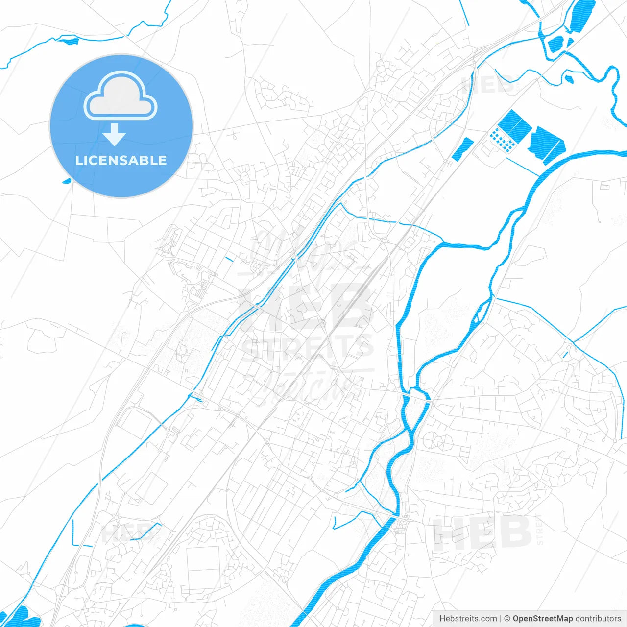 Burton-upon-Trent, England PDF vector map with water in focus