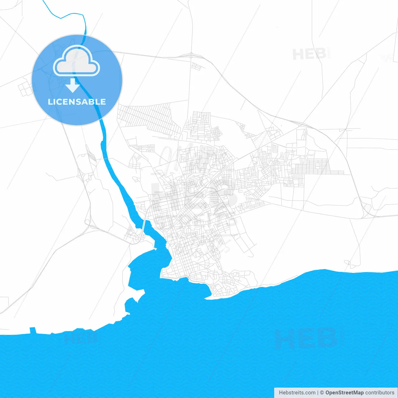 San Pedro de Macorís, Dominican Republic PDF vector map with water in focus