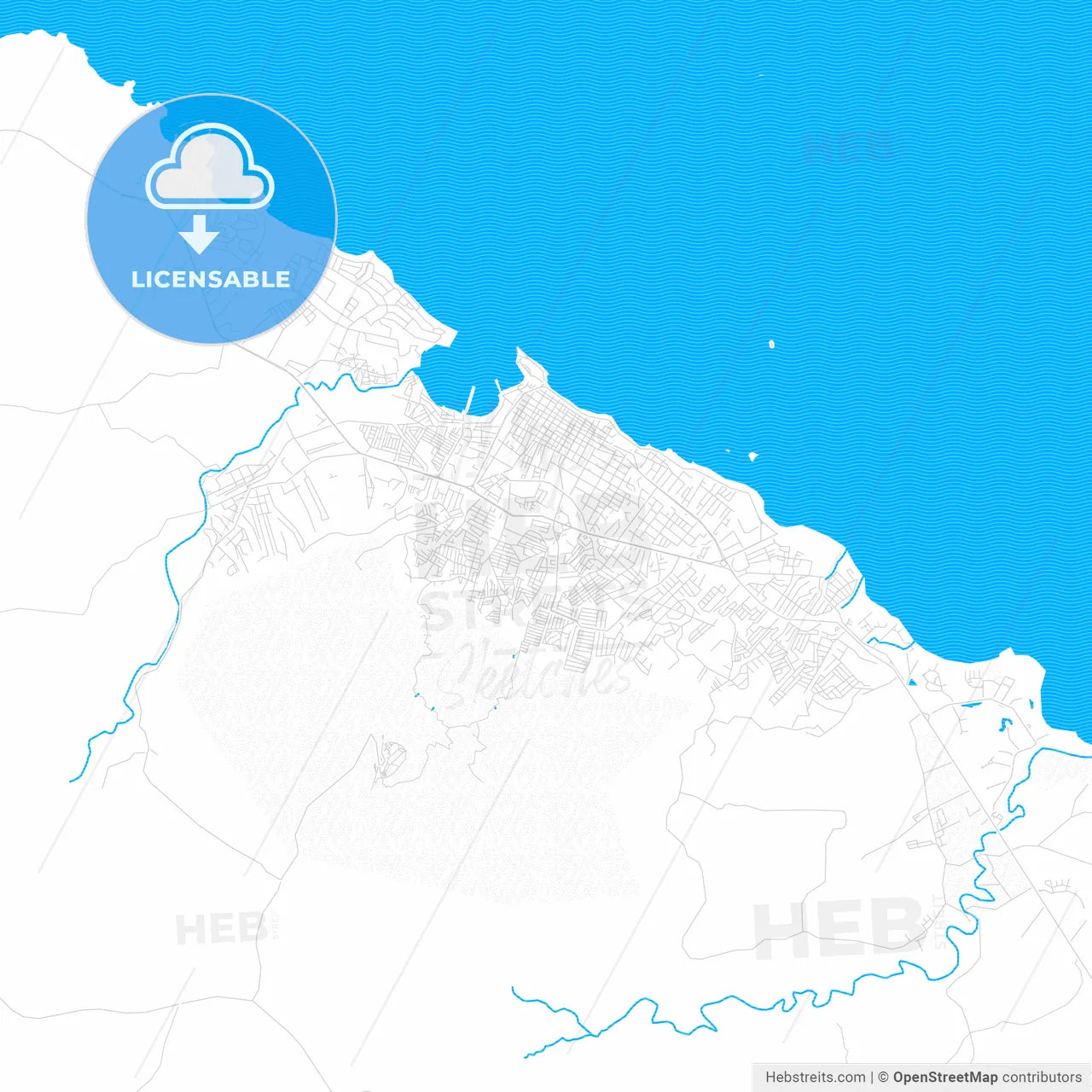 Puerto Plata, Dominican Republic PDF vector map with water in focus