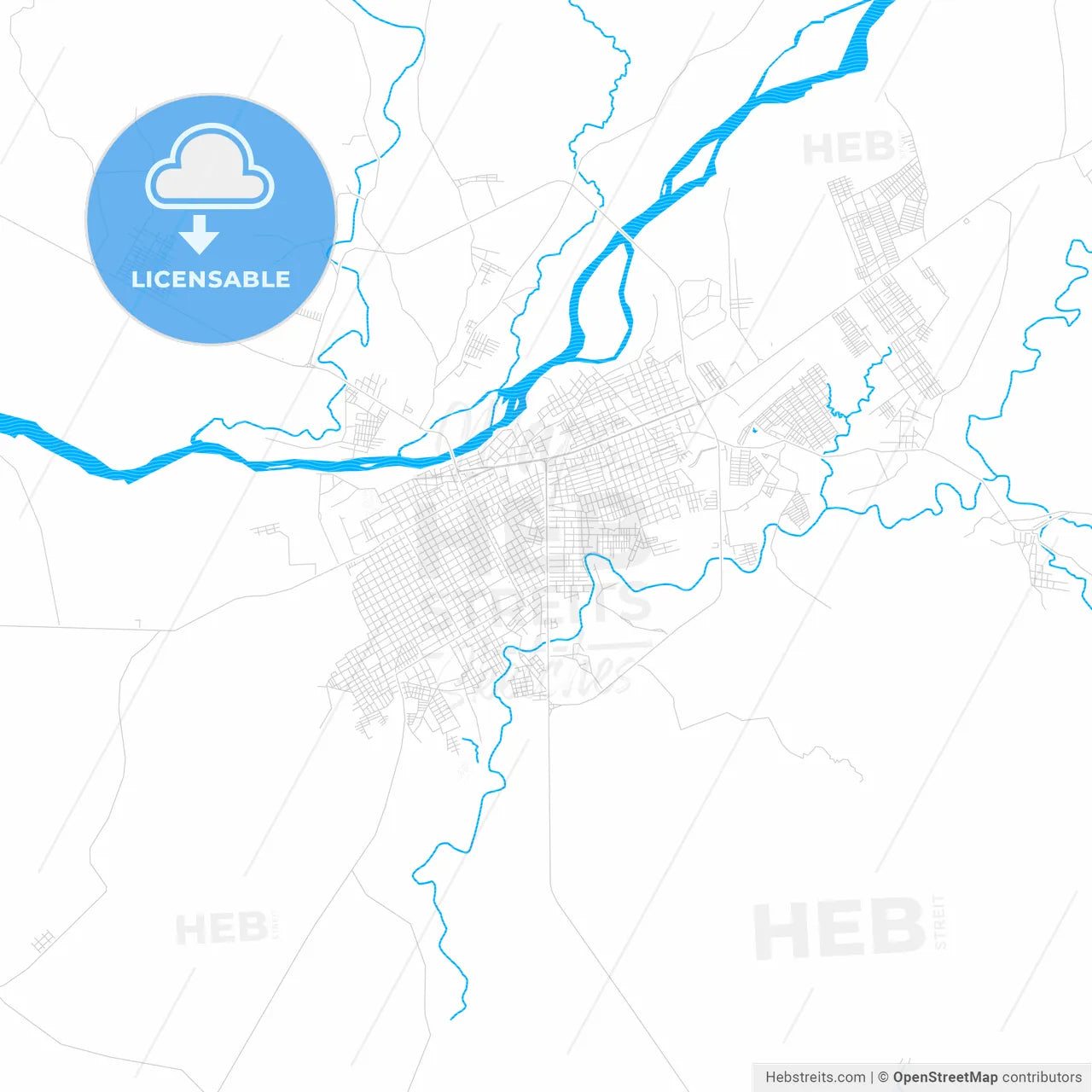Choluteca, Honduras PDF vector map with water in focus