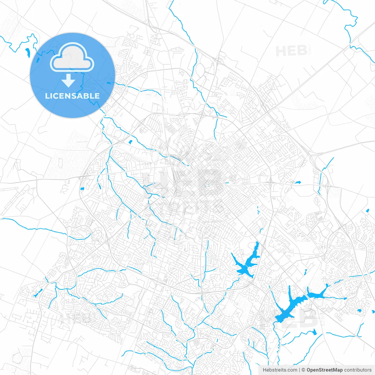 Lexington, Kentucky, United States, PDF vector map with water in focus
