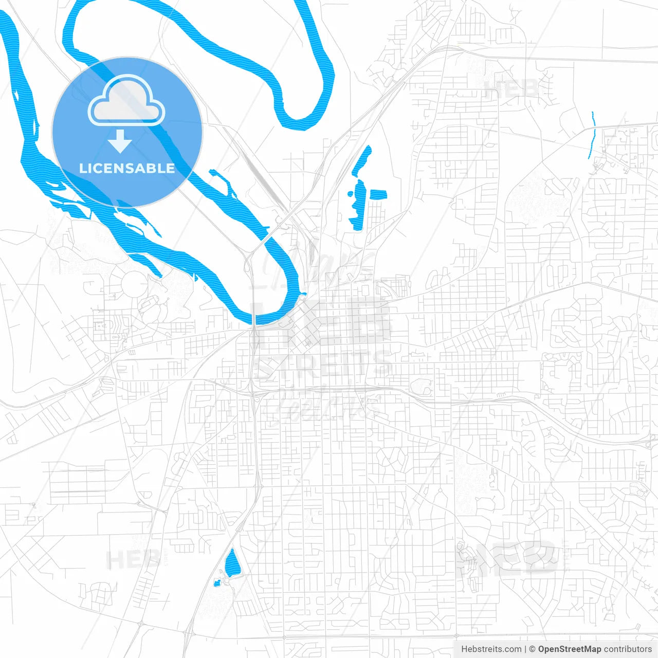 Montgomery, Alabama, United States, PDF vector map with water in focus