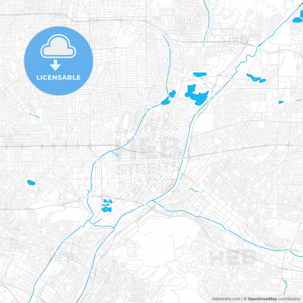 El Monte, California, United States, PDF vector map with water in focus