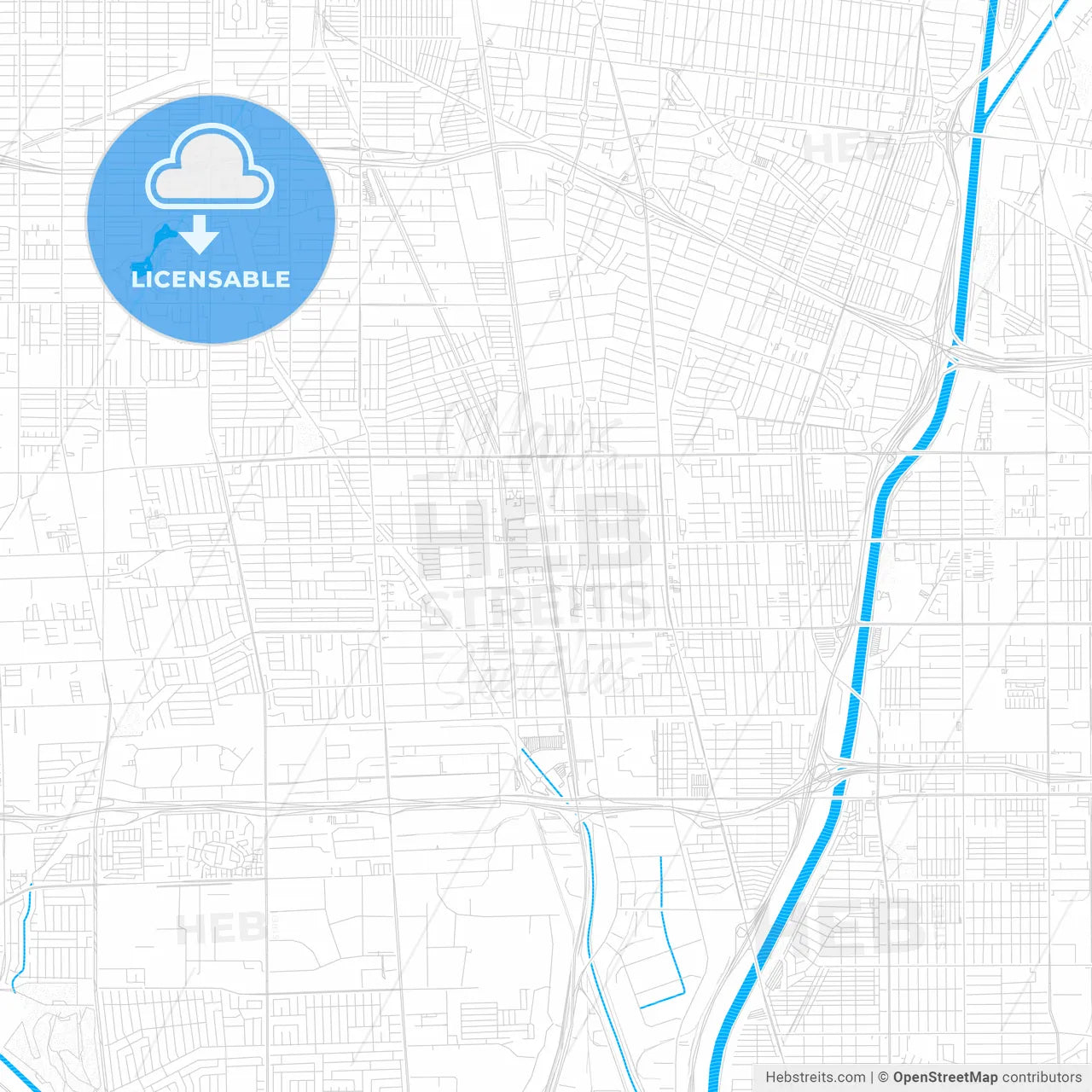 Compton, California, United States, PDF vector map with water in focus