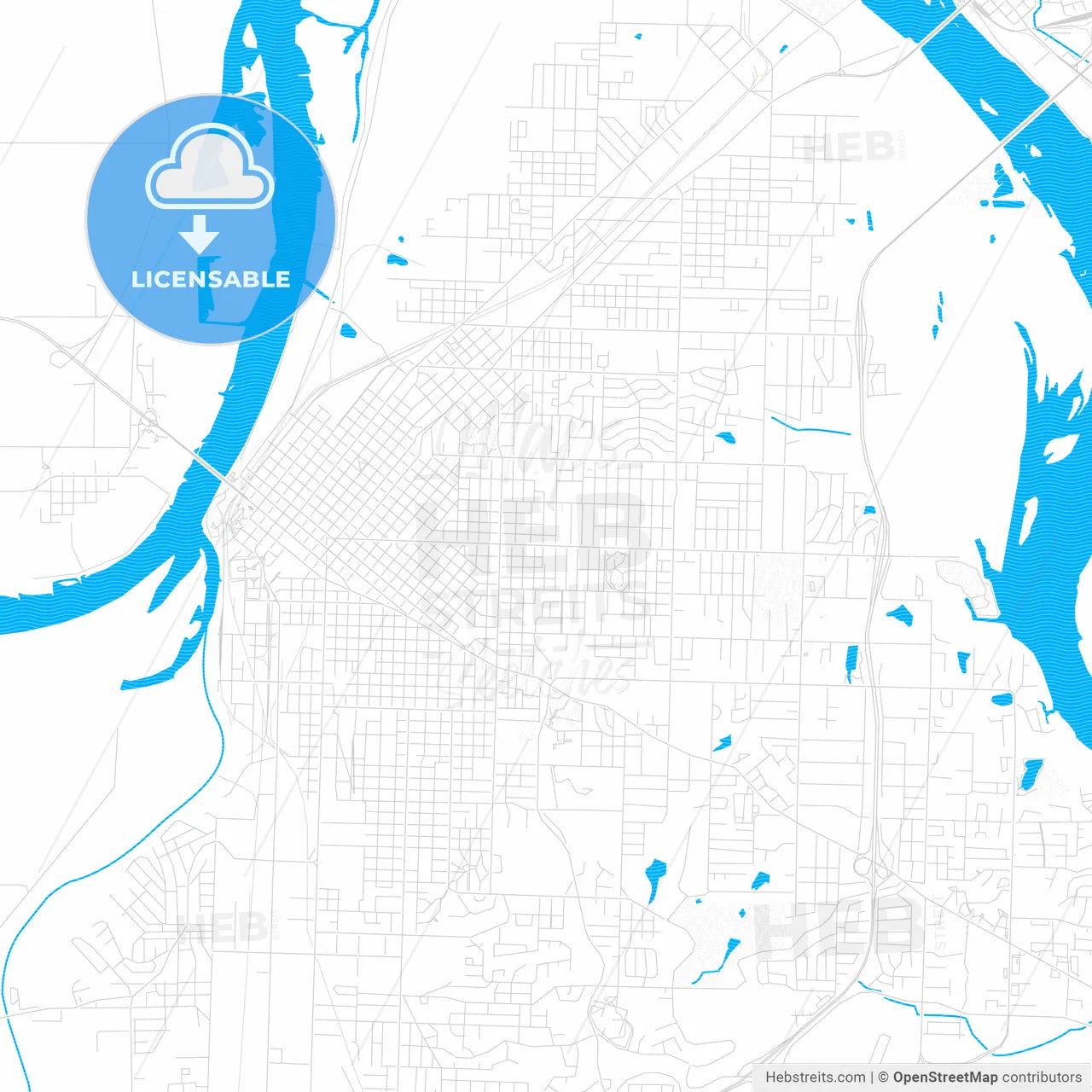 Fort Smith, Arkansas, United States, PDF vector map with water in focus
