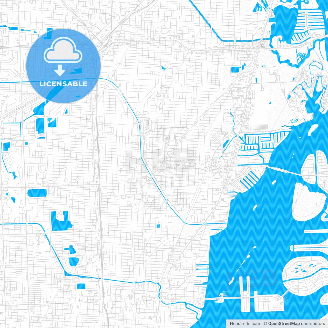 North Miami, Florida, United States, PDF vector map with water in focus