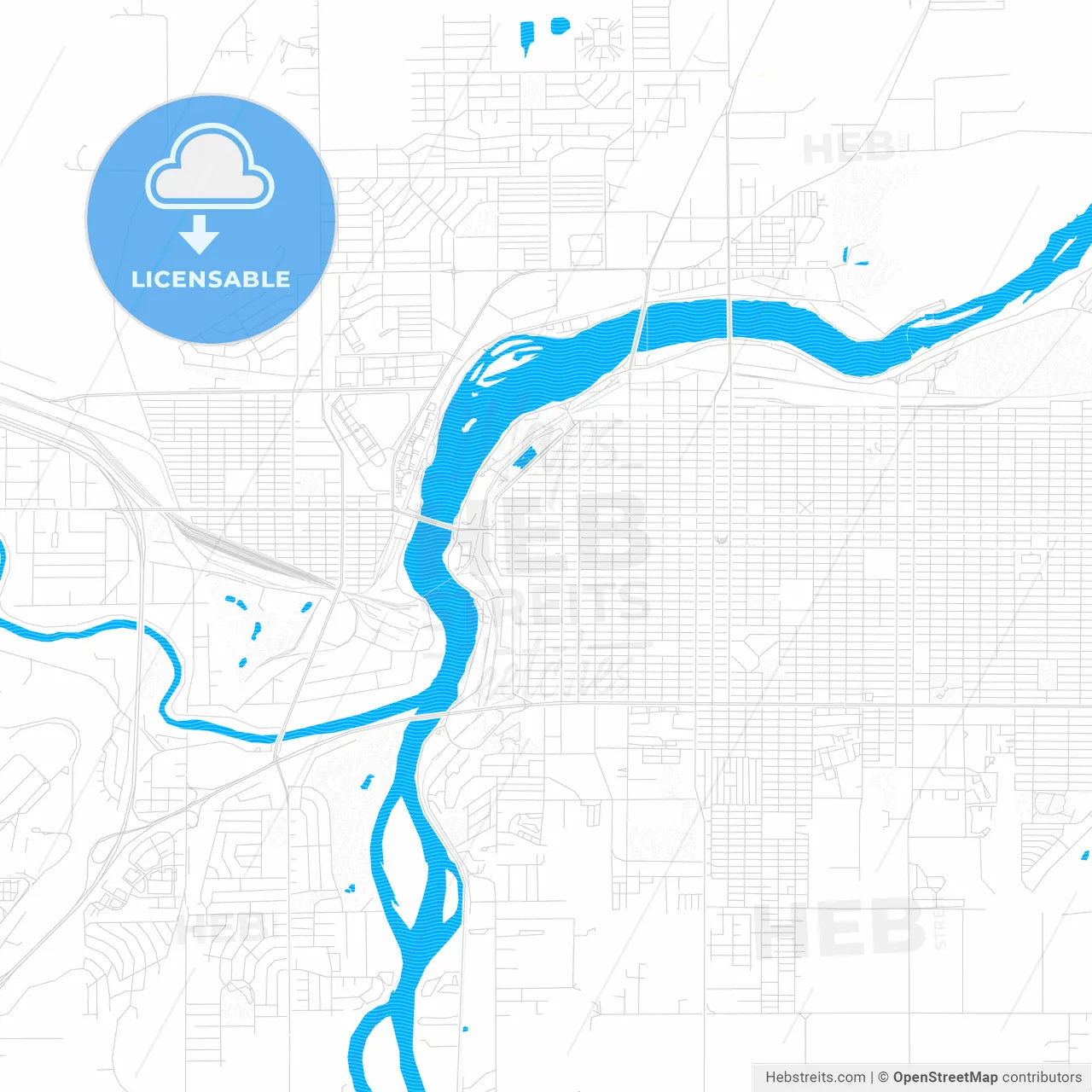 Great Falls, Montana, United States, PDF vector map with water in focus