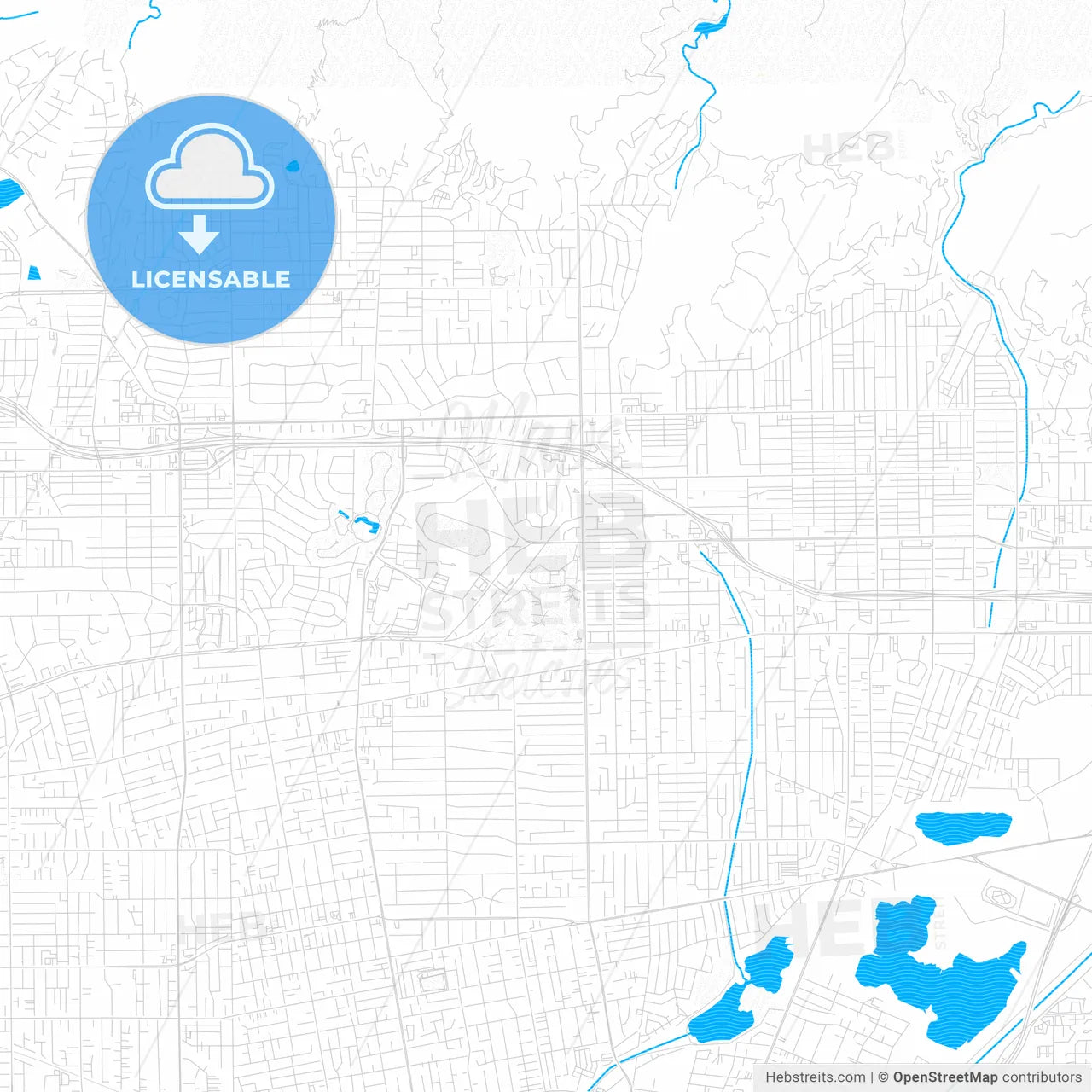 Arcadia, California, United States, PDF vector map with water in focus