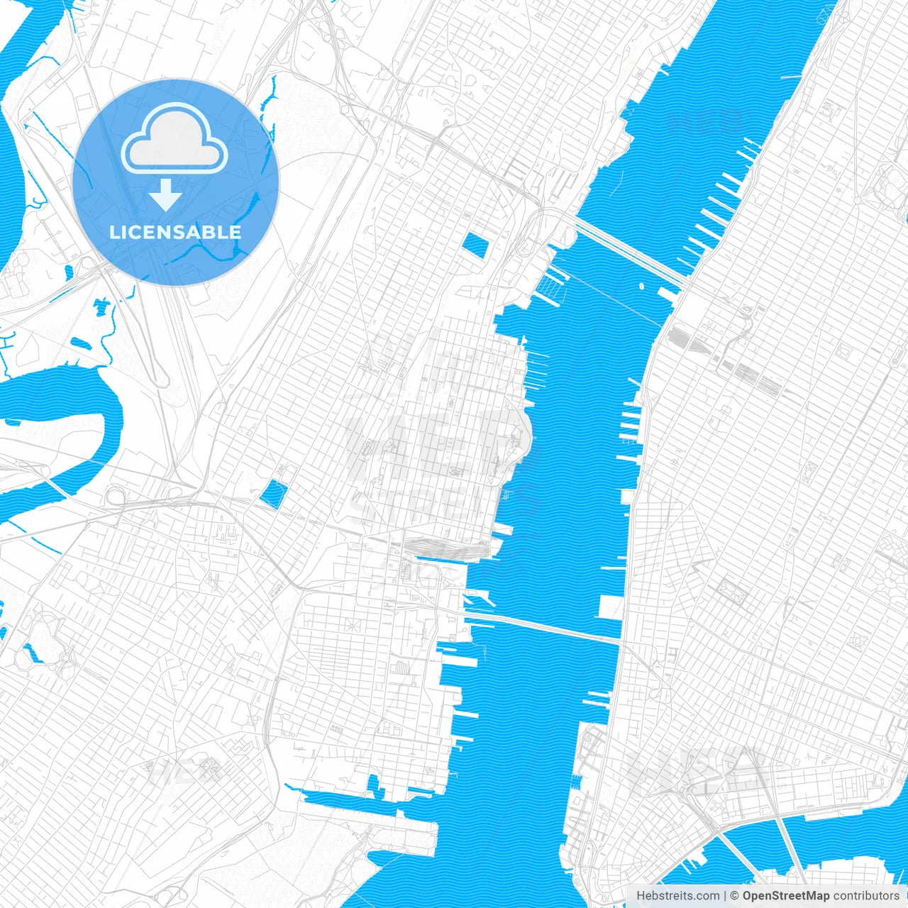 Hoboken, New Jersey, United States, PDF vector map with water in focus