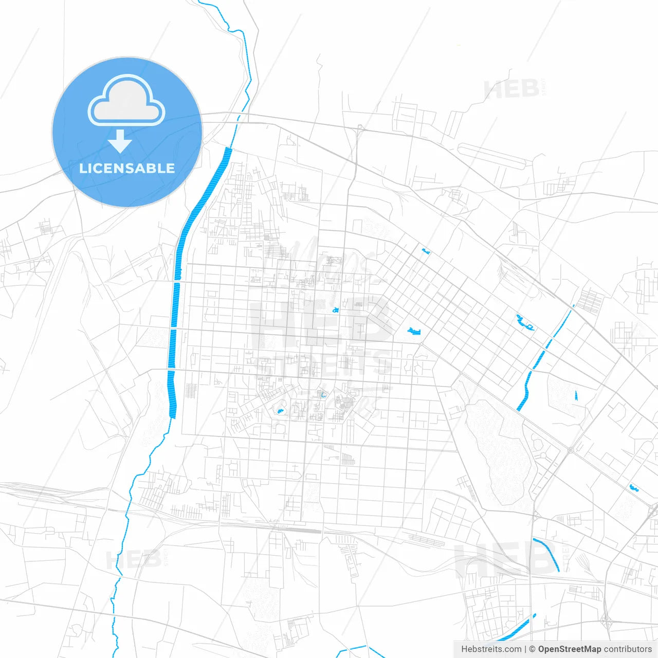 Baotou, China PDF vector map with water in focus