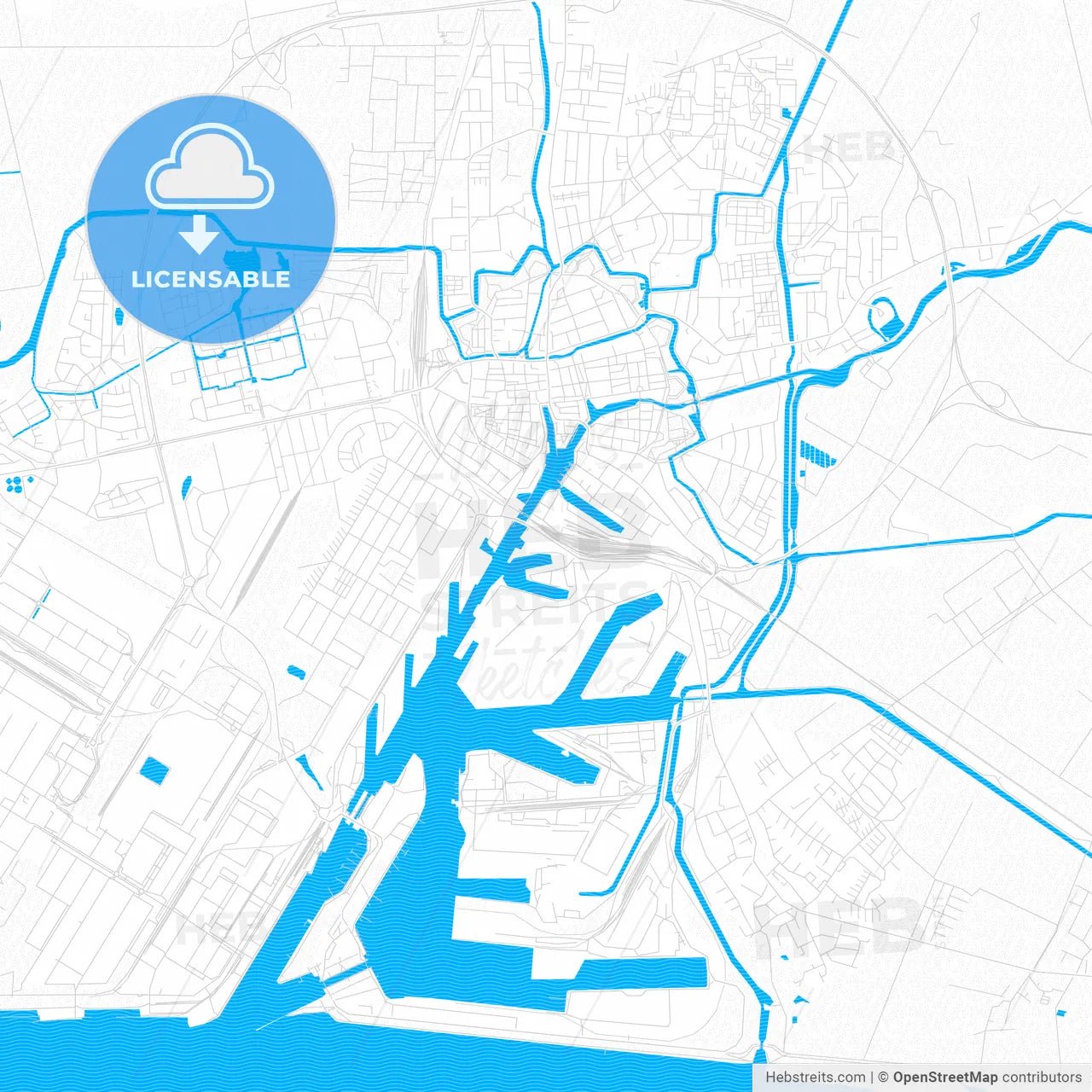 Emden, Germany PDF vector map with water in focus