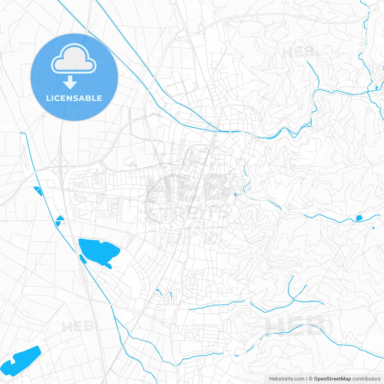 Weinheim, Germany PDF vector map with water in focus