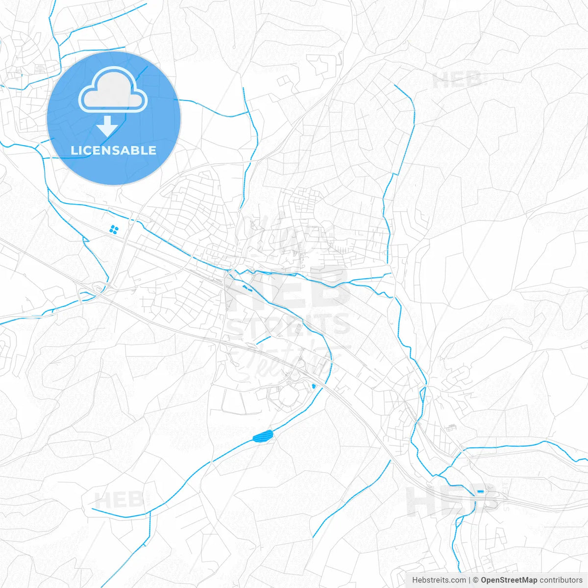 Sinsheim, Germany PDF vector map with water in focus
