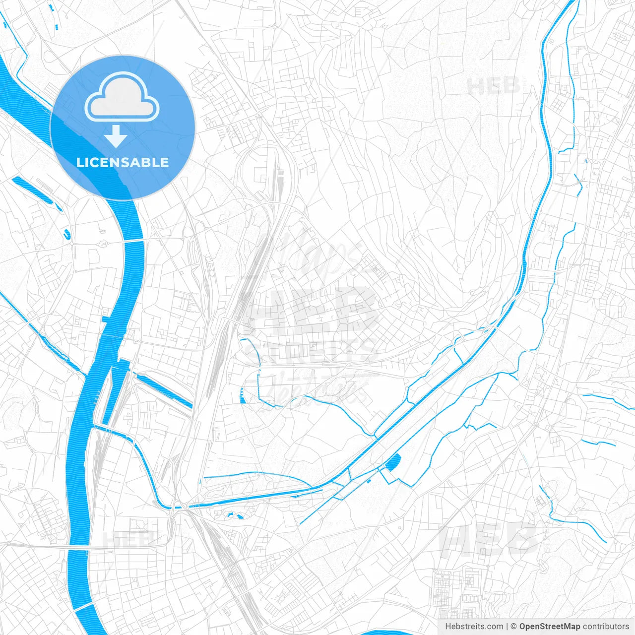 Weil am Rhein, Germany PDF vector map with water in focus