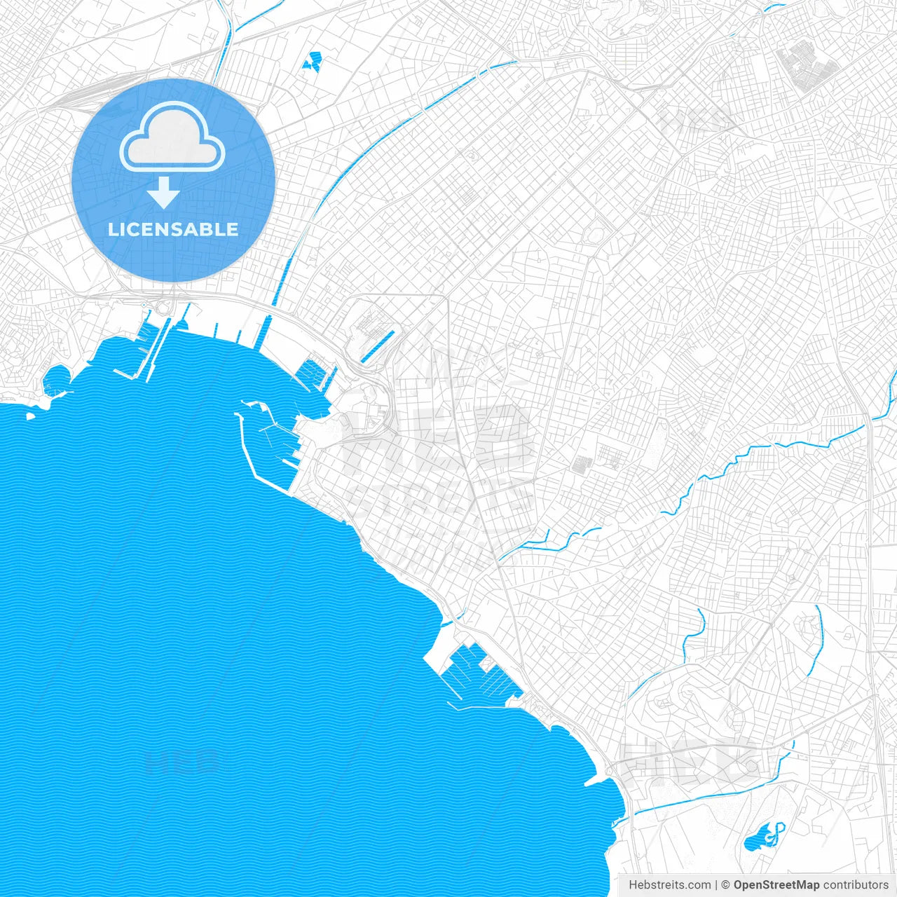 Palaio Faliro, Greece PDF vector map with water in focus