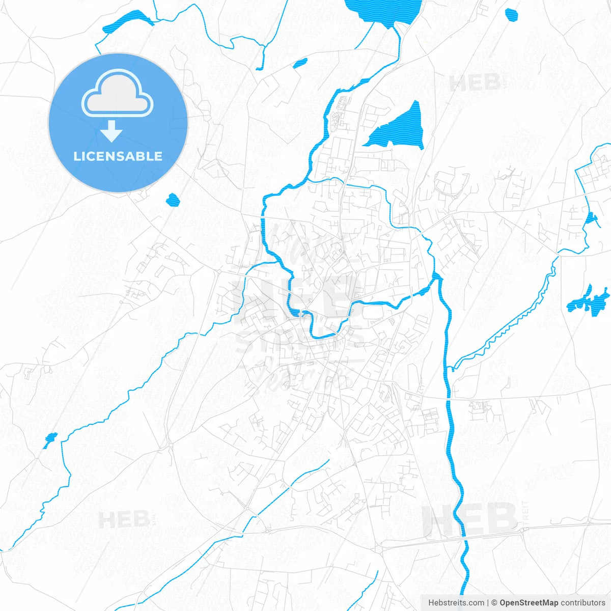 Ennis, Ireland PDF vector map with water in focus