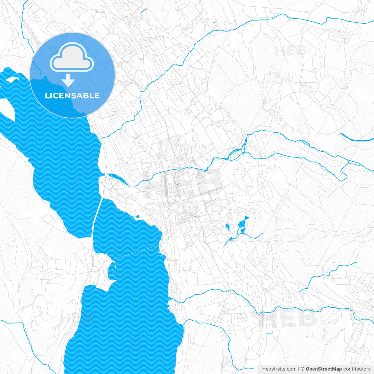 Lillehammer, Norway PDF vector map with water in focus