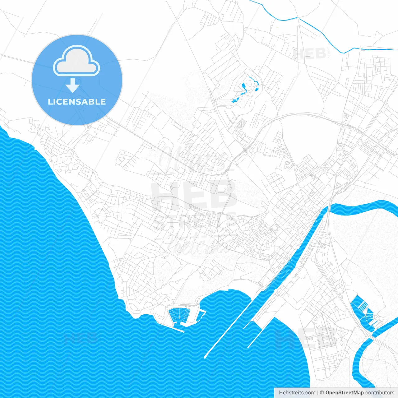 El Puerto de Santa María, Spain PDF vector map with water in focus