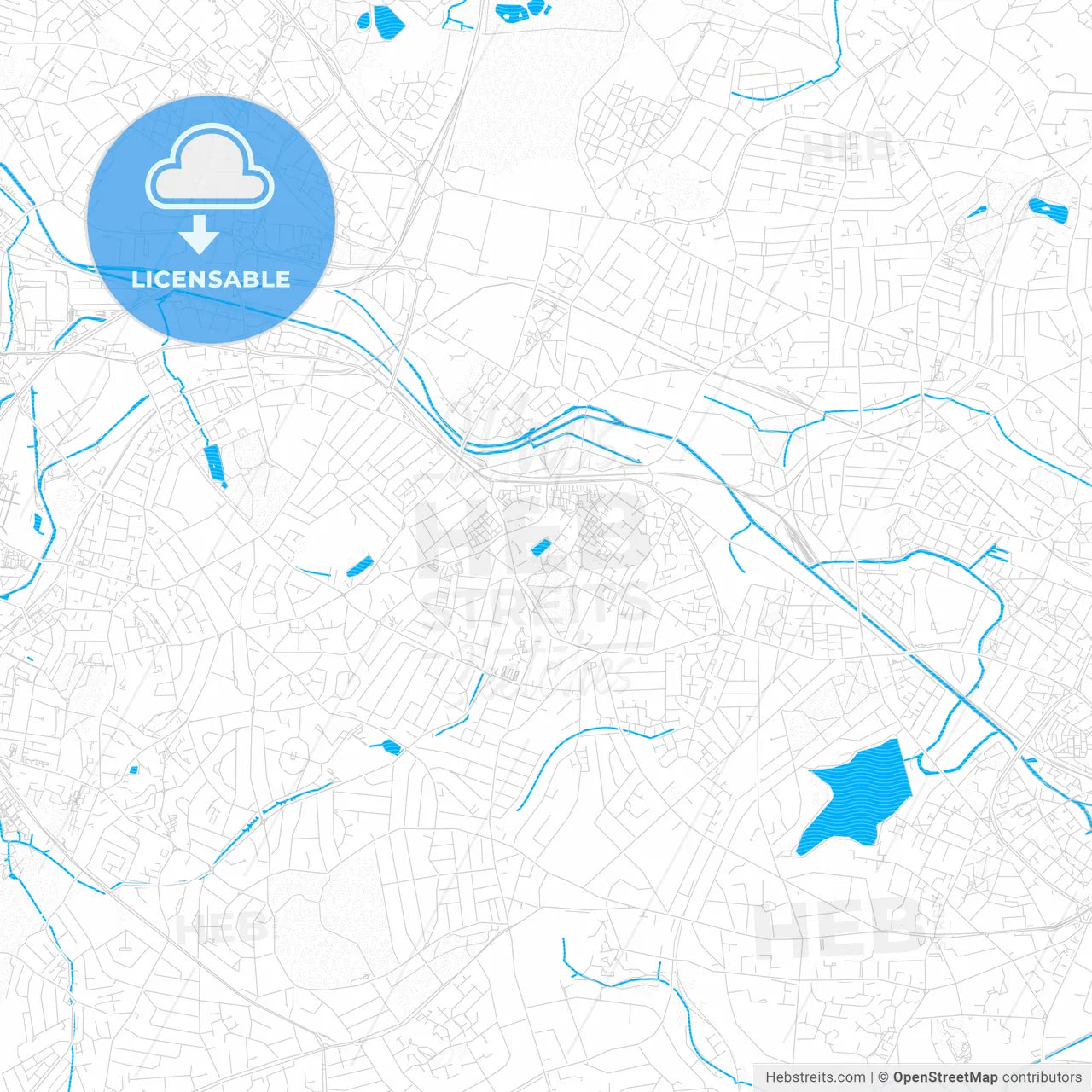 Smethwick, England PDF vector map with water in focus