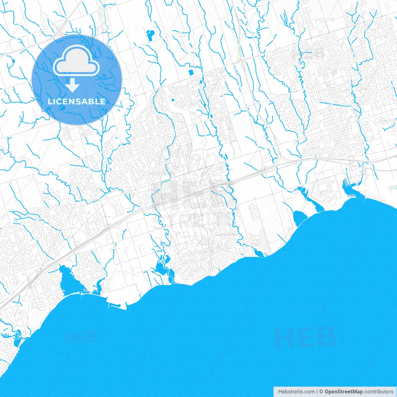 Ajax, Canada PDF vector map with water in focus
