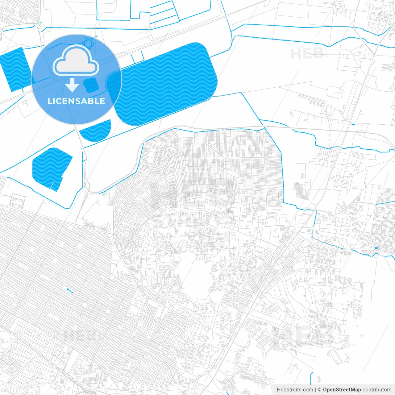 Chimalhuacán, Mexico PDF vector map with water in focus