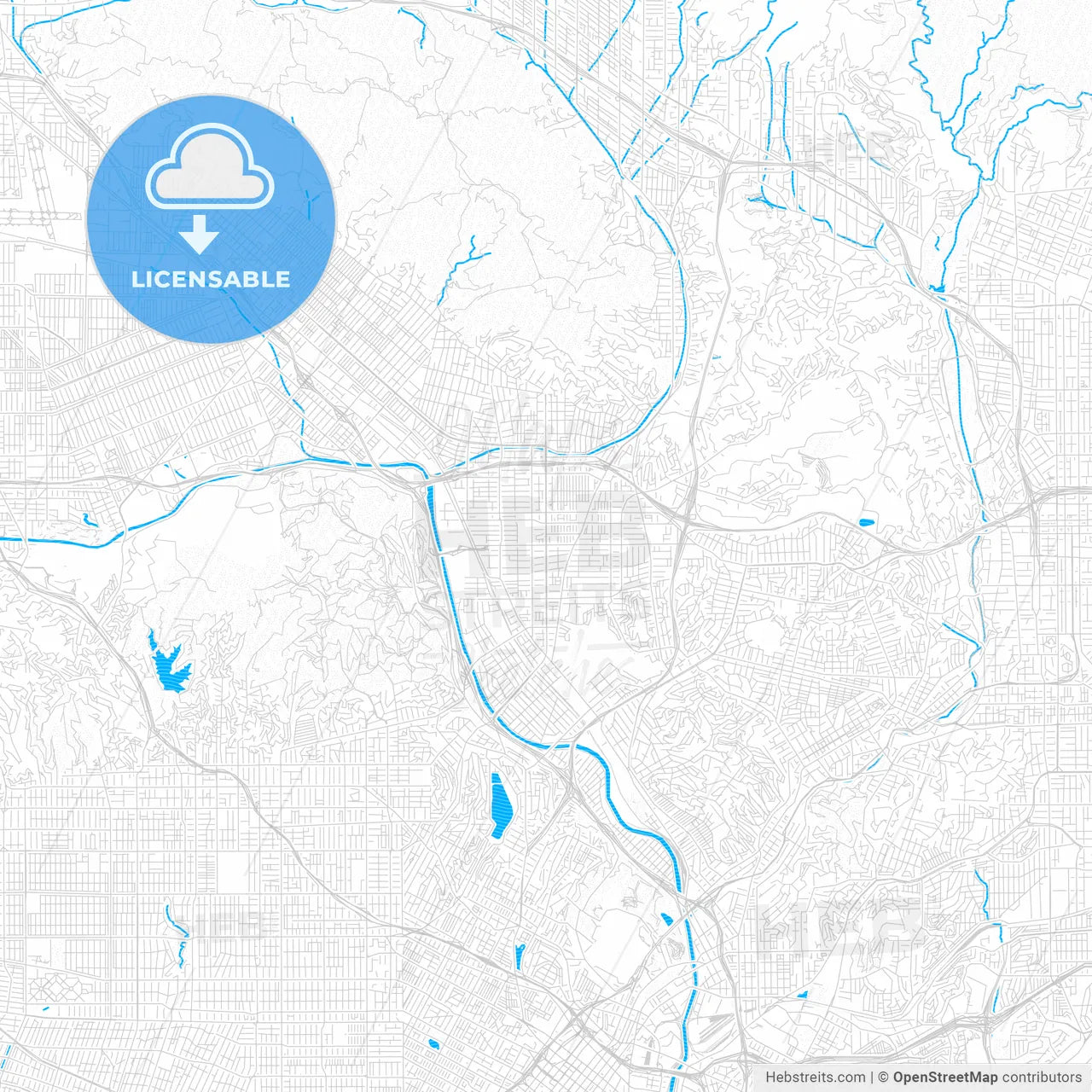 Glendale, California, United States, PDF vector map with water in focus