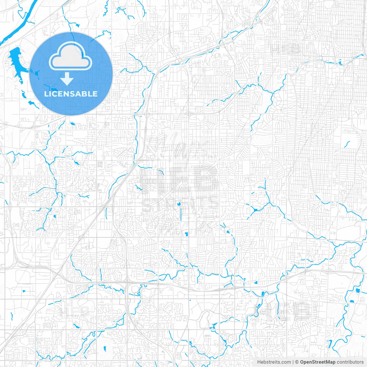 Overland Park, Kansas, United States, PDF vector map with water in focus