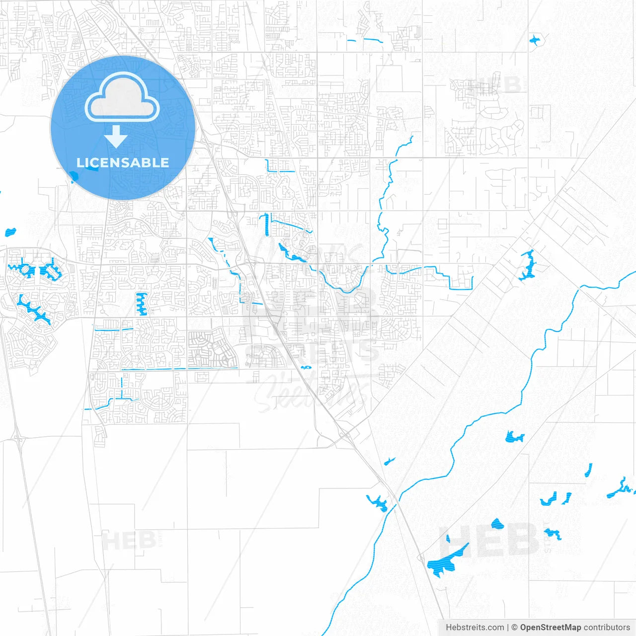 Elk Grove, California, United States, PDF vector map with water in focus