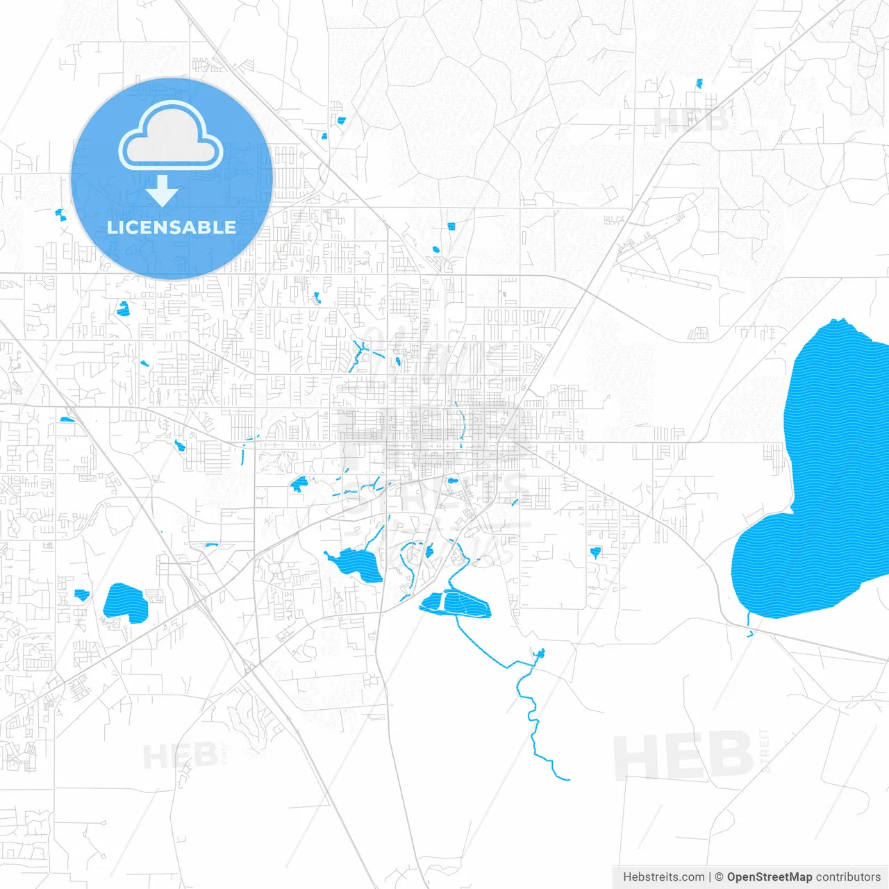 Gainesville, Florida, United States, PDF vector map with water in focus