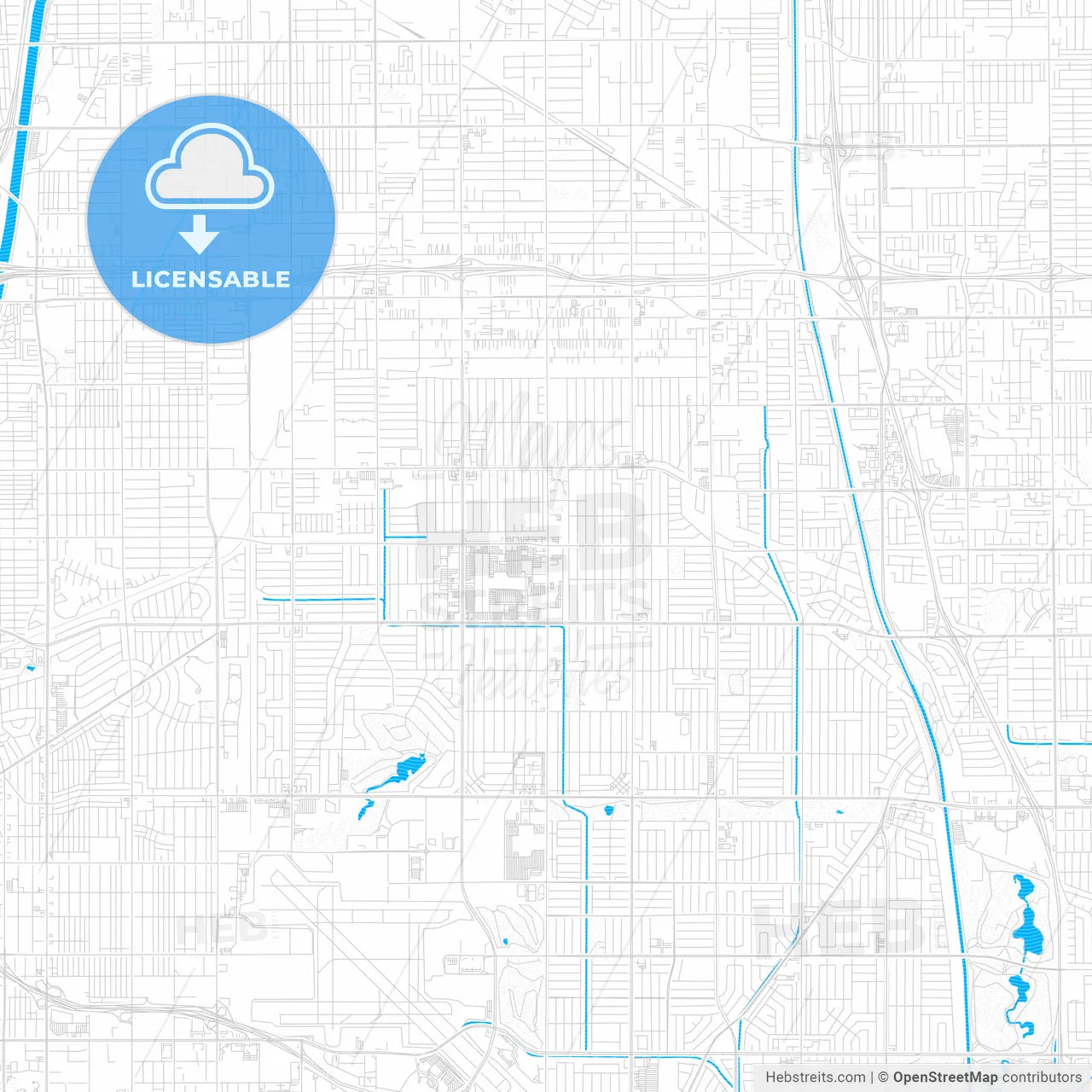Lakewood, California, United States, PDF vector map with water in focus