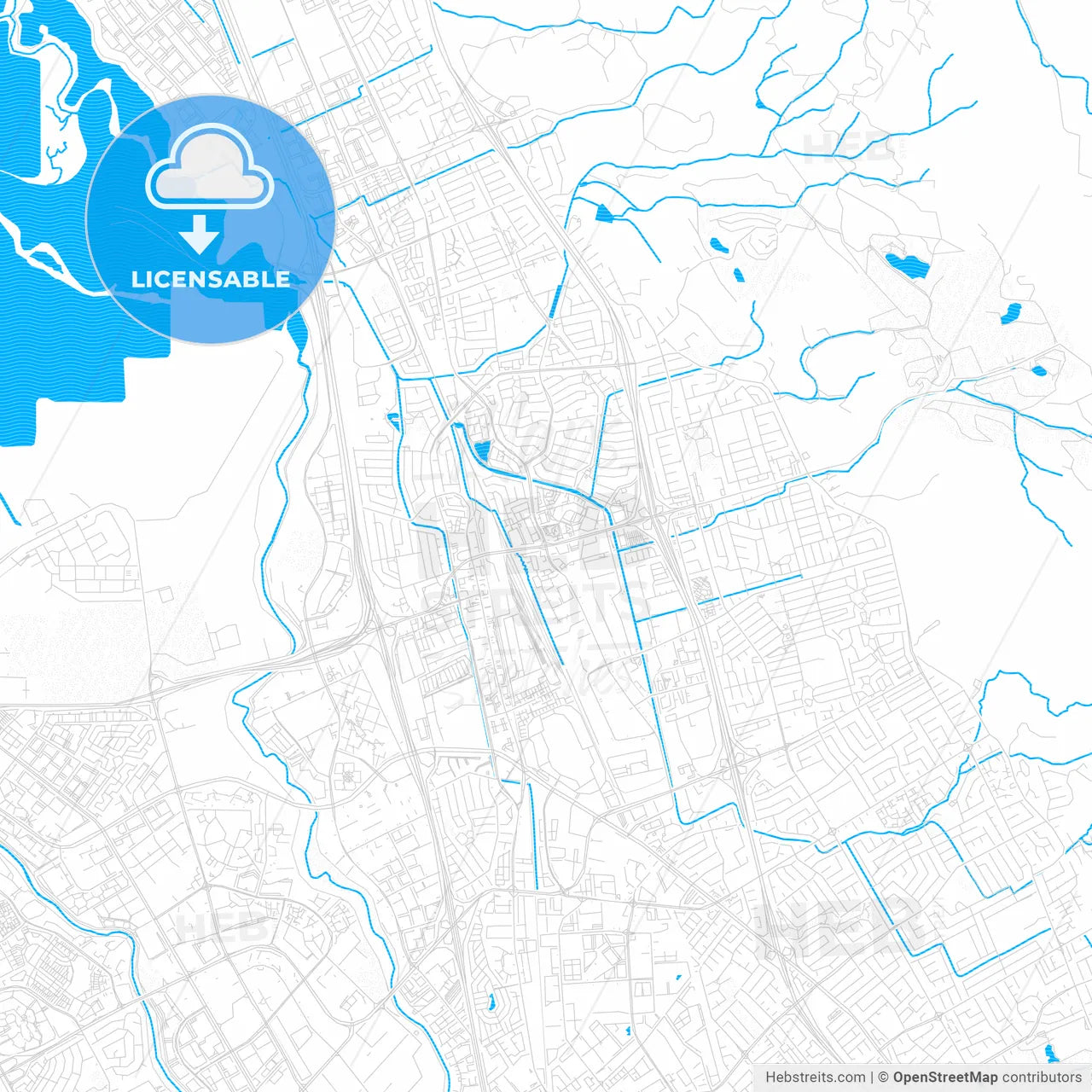 Milpitas, California, United States, PDF vector map with water in focus