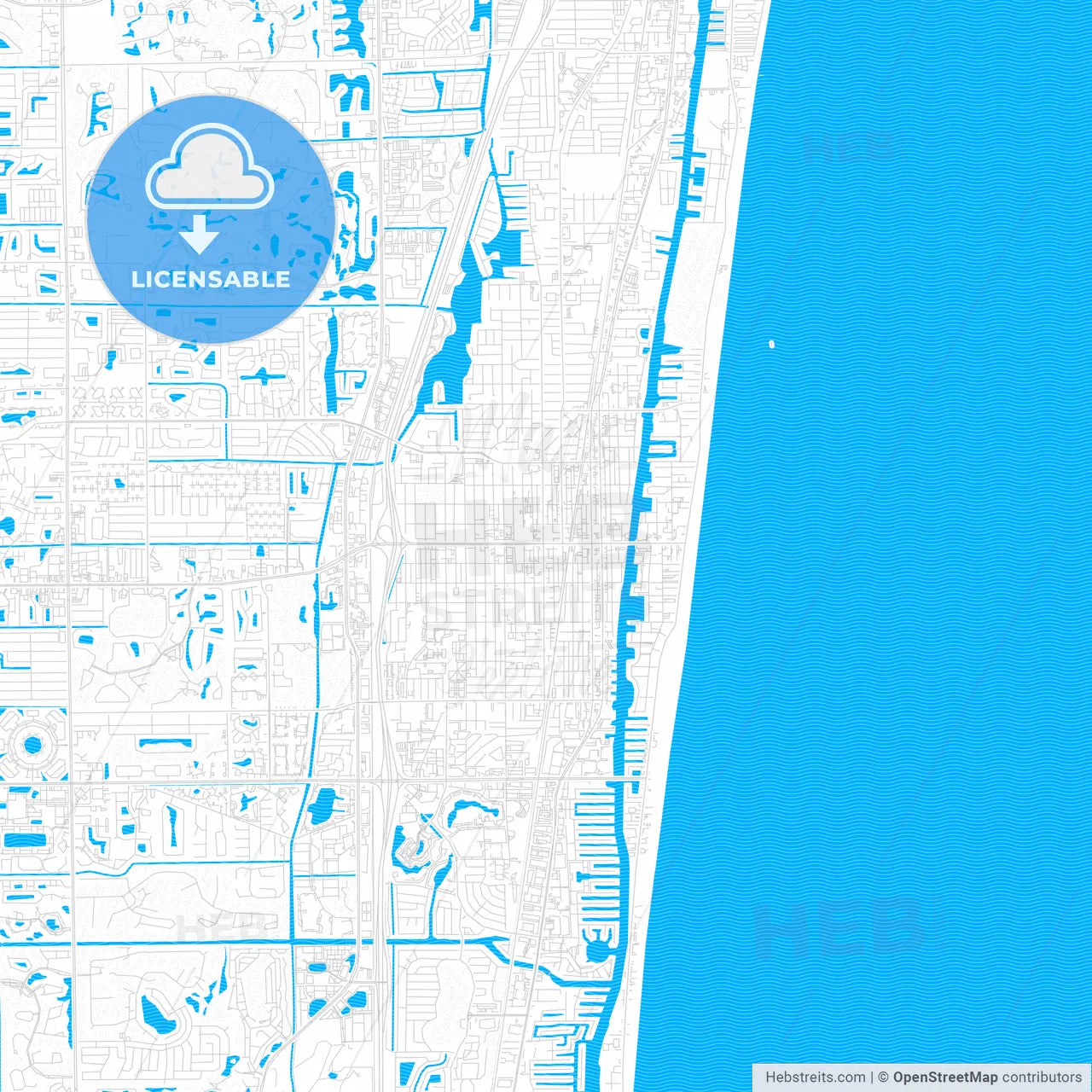 Delray Beach, Florida, United States, PDF vector map with water in focus