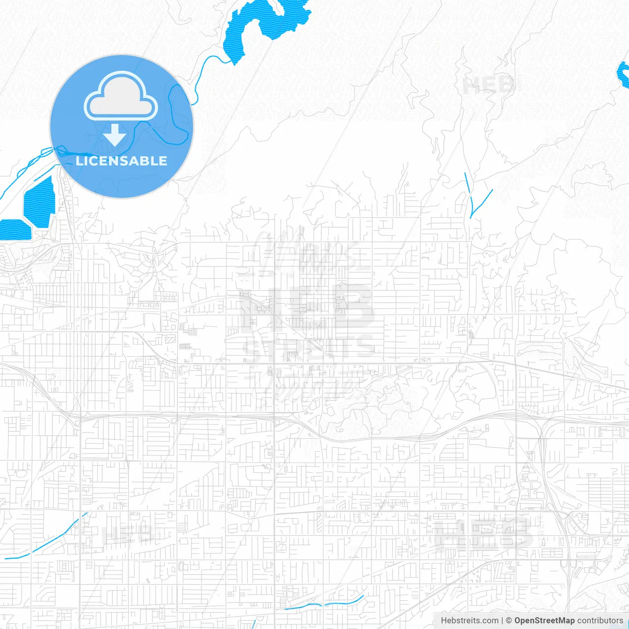 Glendora, California, United States, PDF vector map with water in focus
