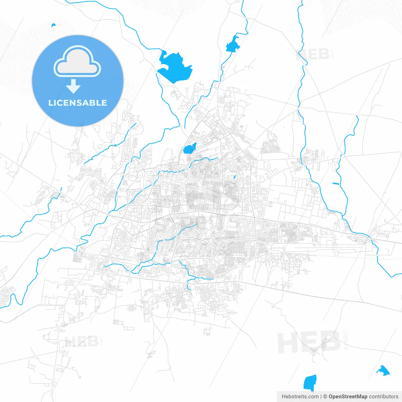 Aurangabad, India PDF vector map with water in focus