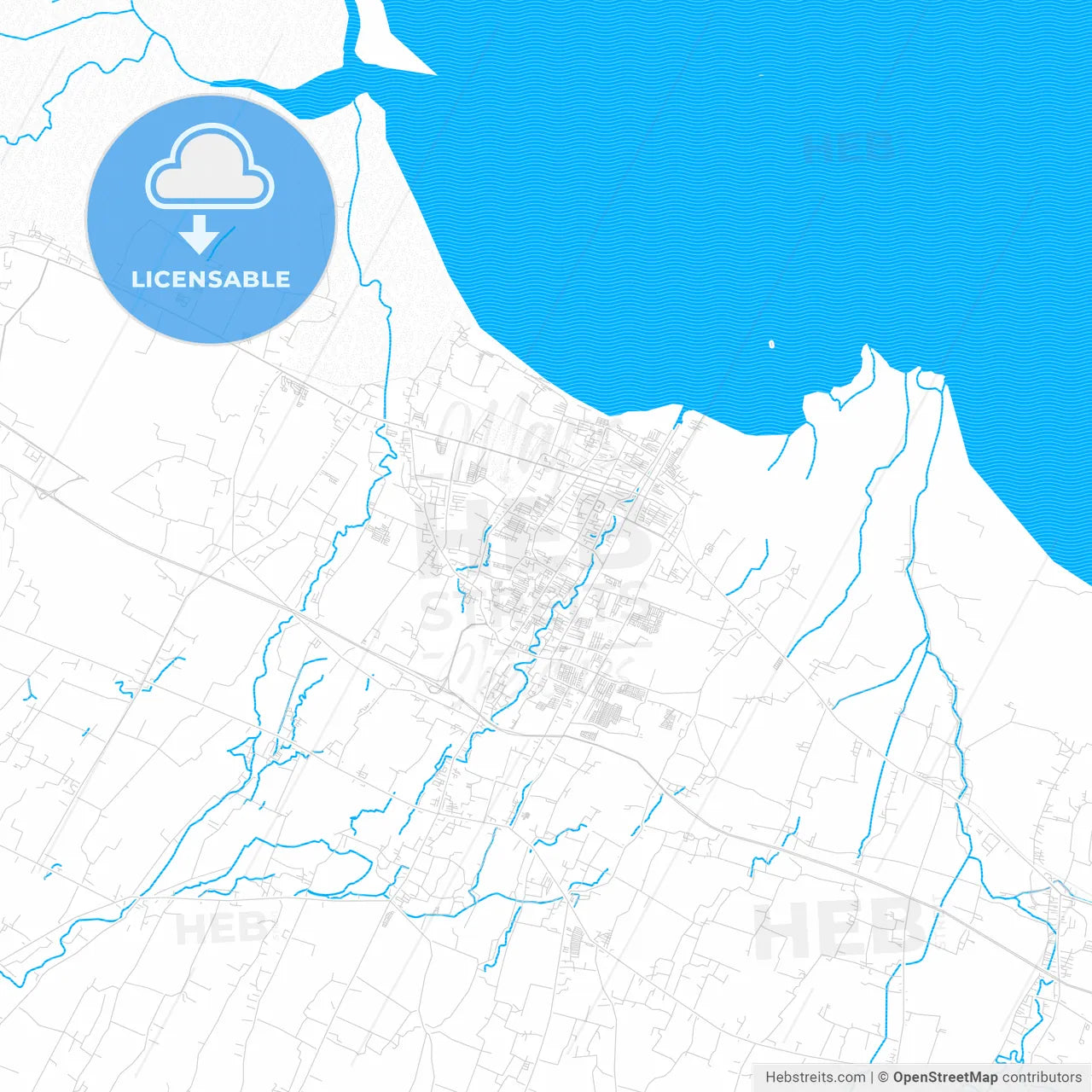 Pasuruan, Indonesia PDF vector map with water in focus