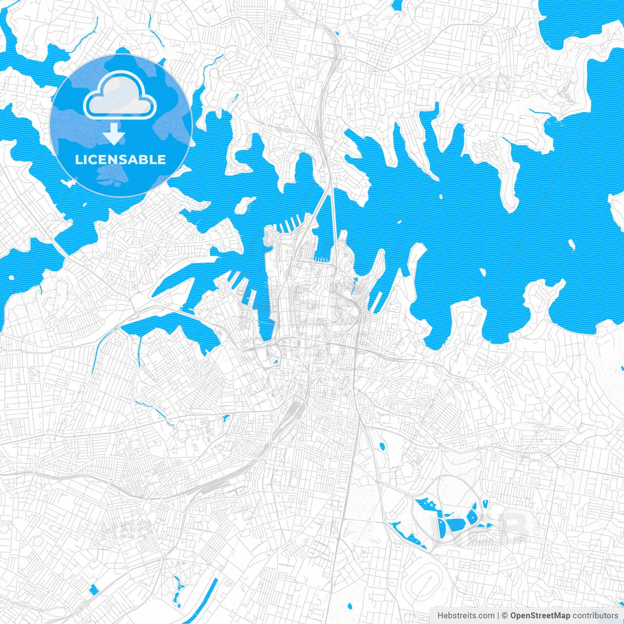 Sydney, Australia PDF vector map with water in focus