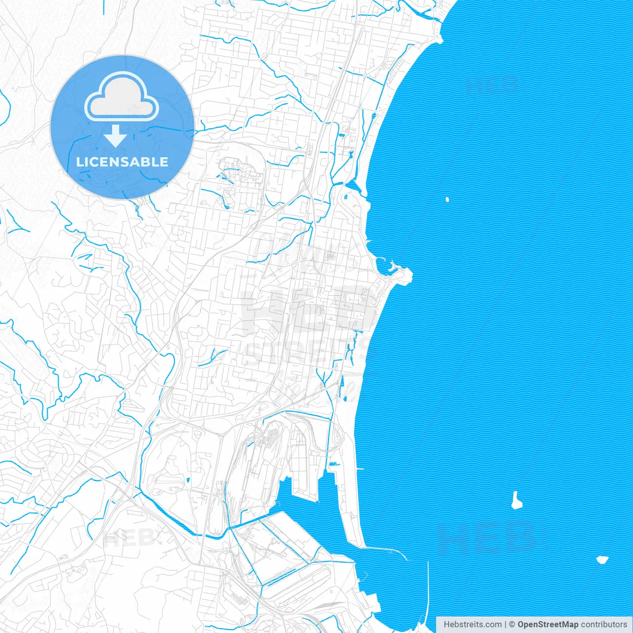 Wollongong, Australia PDF vector map with water in focus
