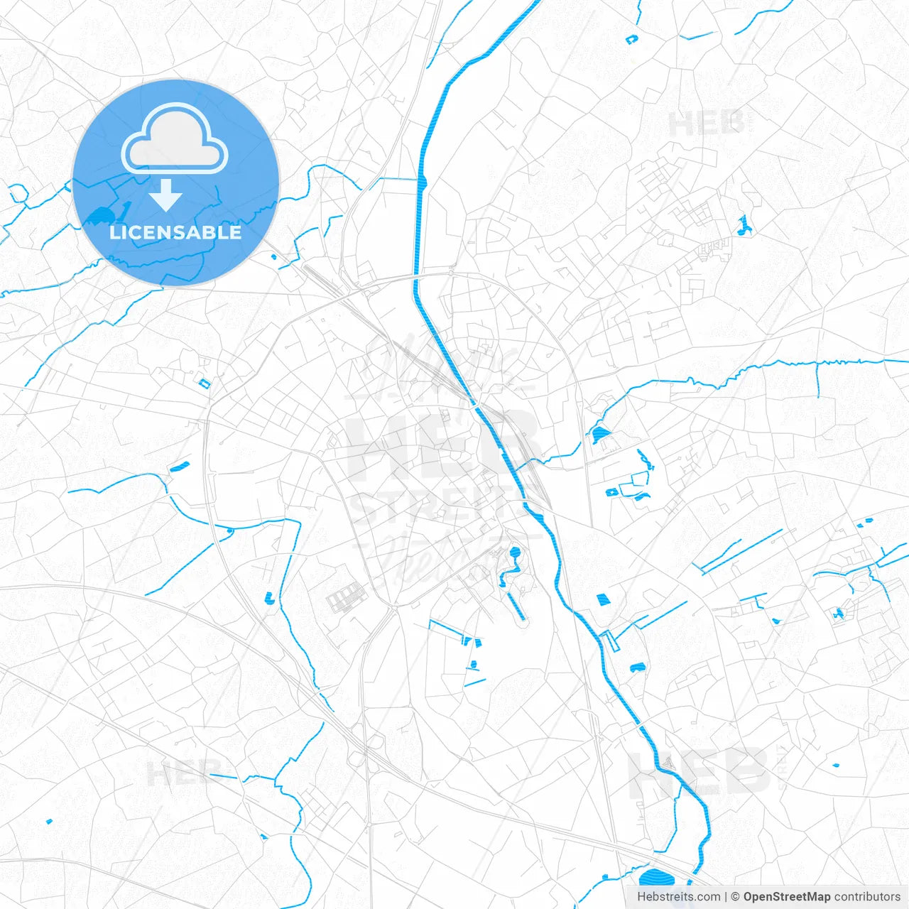 Aalst, Belgium PDF vector map with water in focus