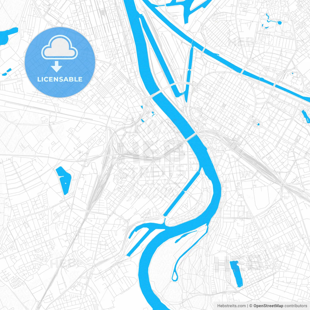 Ludwigshafen am Rhein, Germany PDF vector map with water in focus