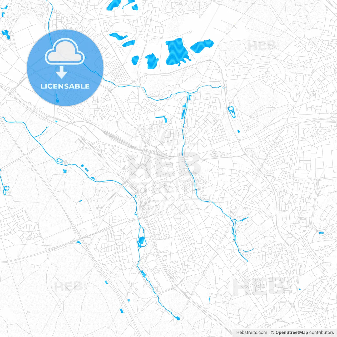 Heerlen, Netherlands PDF vector map with water in focus