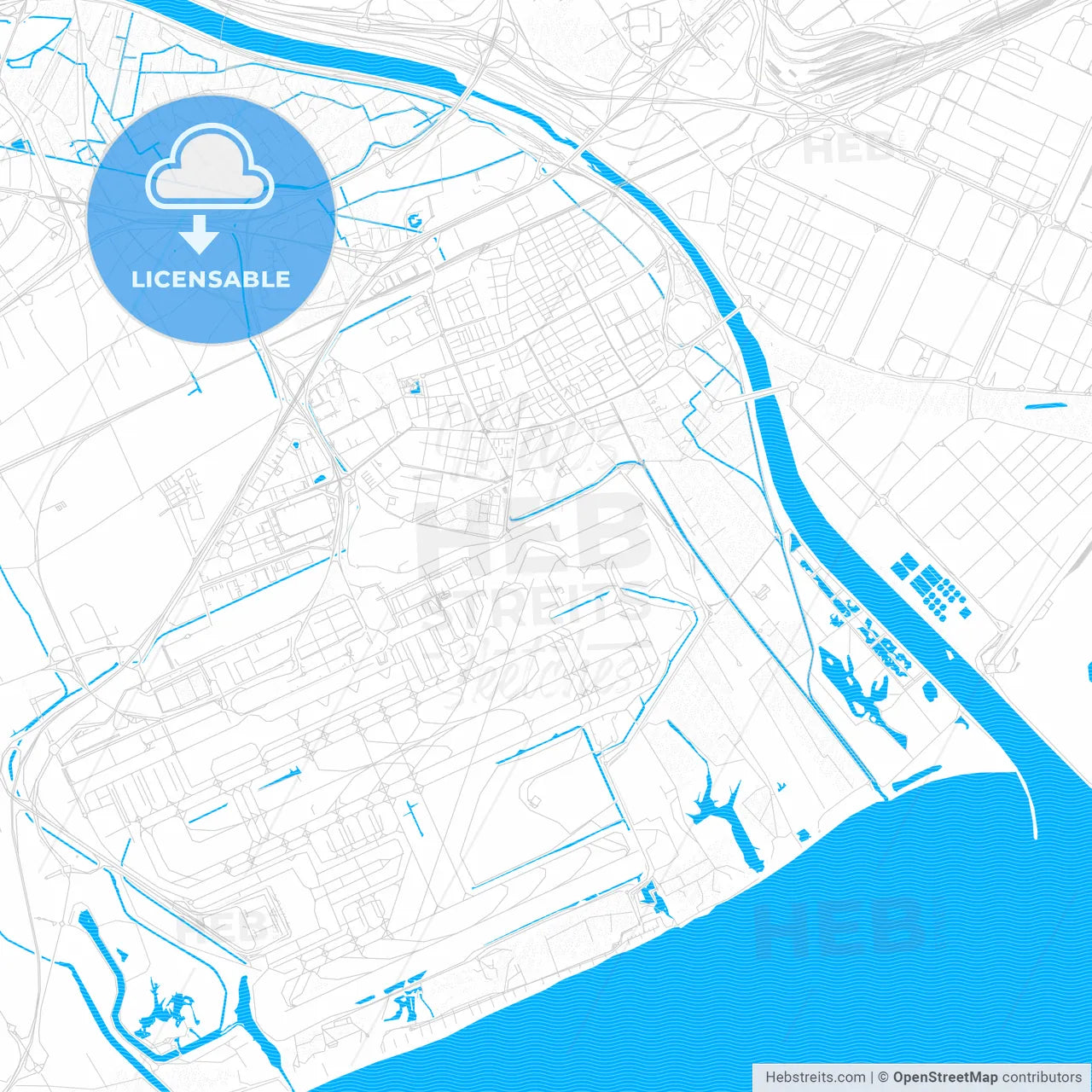 El Prat de Llobregat, Spain PDF vector map with water in focus