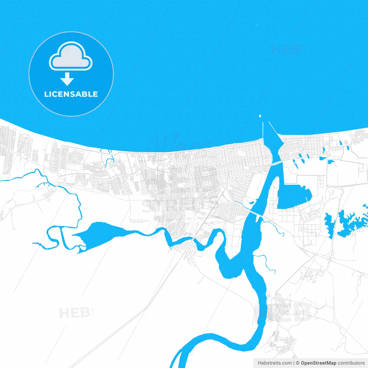 Coatzacoalcos, Mexico PDF vector map with water in focus
