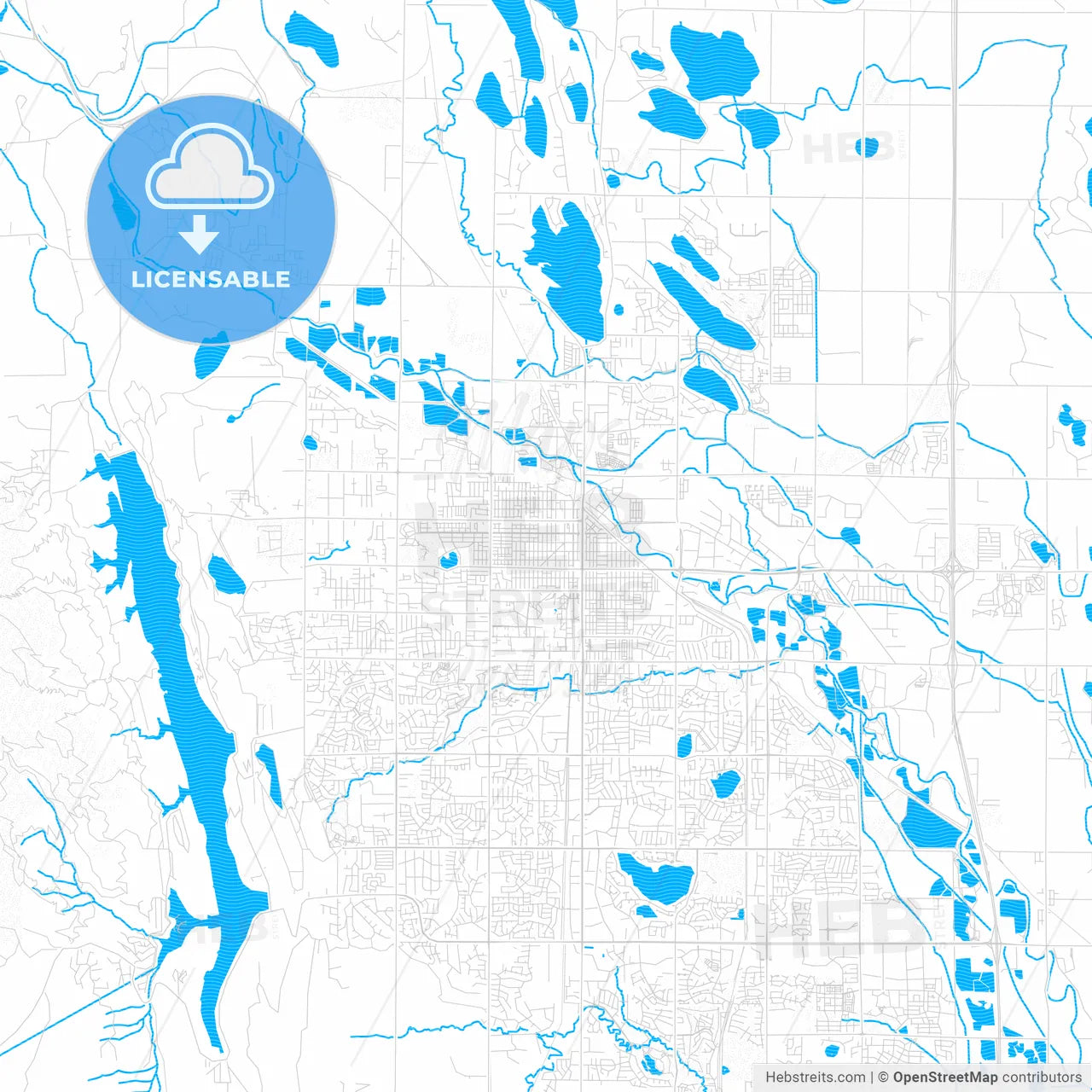 Fort Collins, Colorado, United States, PDF vector map with water in focus