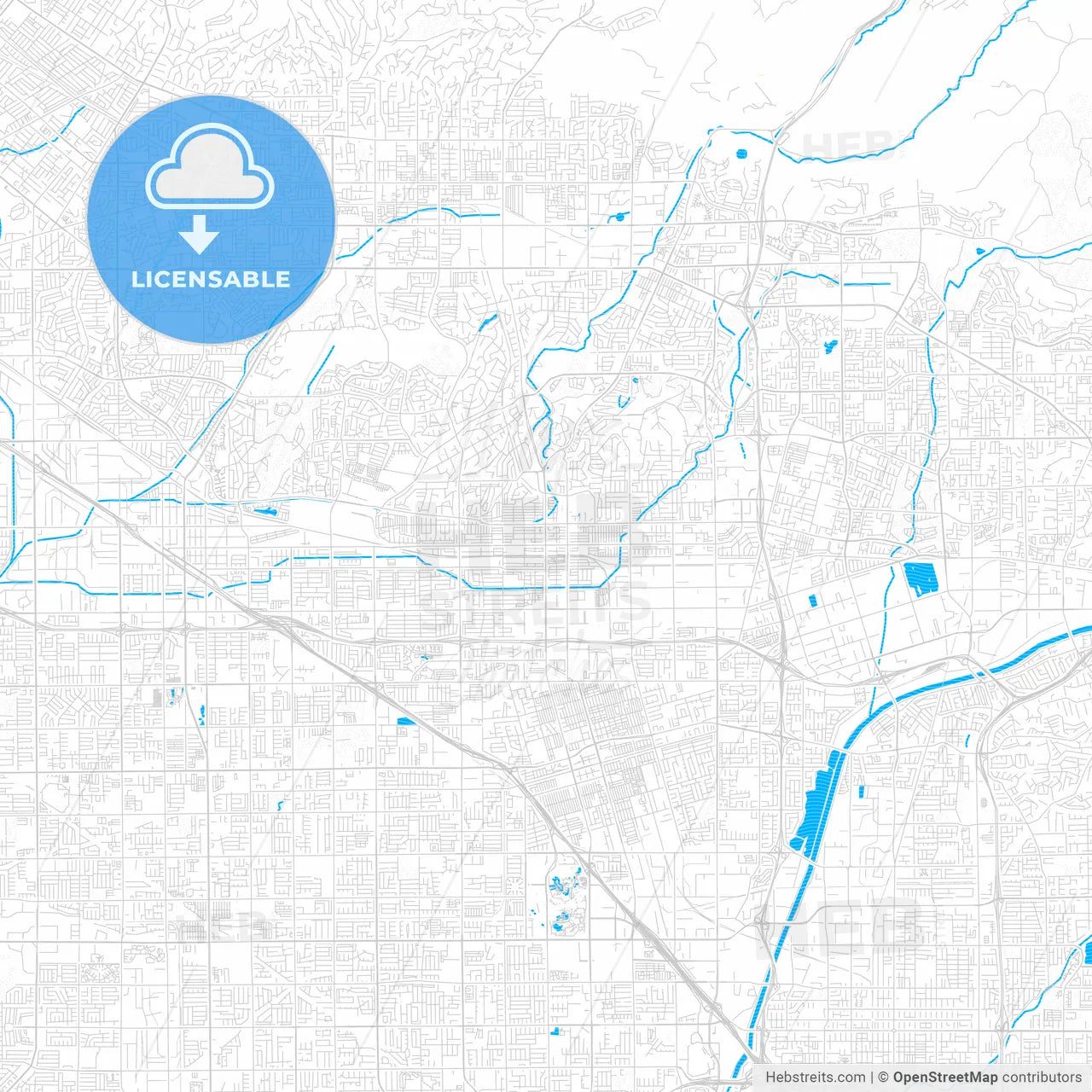 Fullerton, California, United States, PDF vector map with water in focus